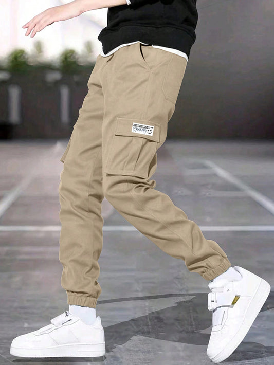 Tween Boy 1pc Casual Sports Outdoor Multi-Pocket Printed Cargo Pants For Spring And Autumn