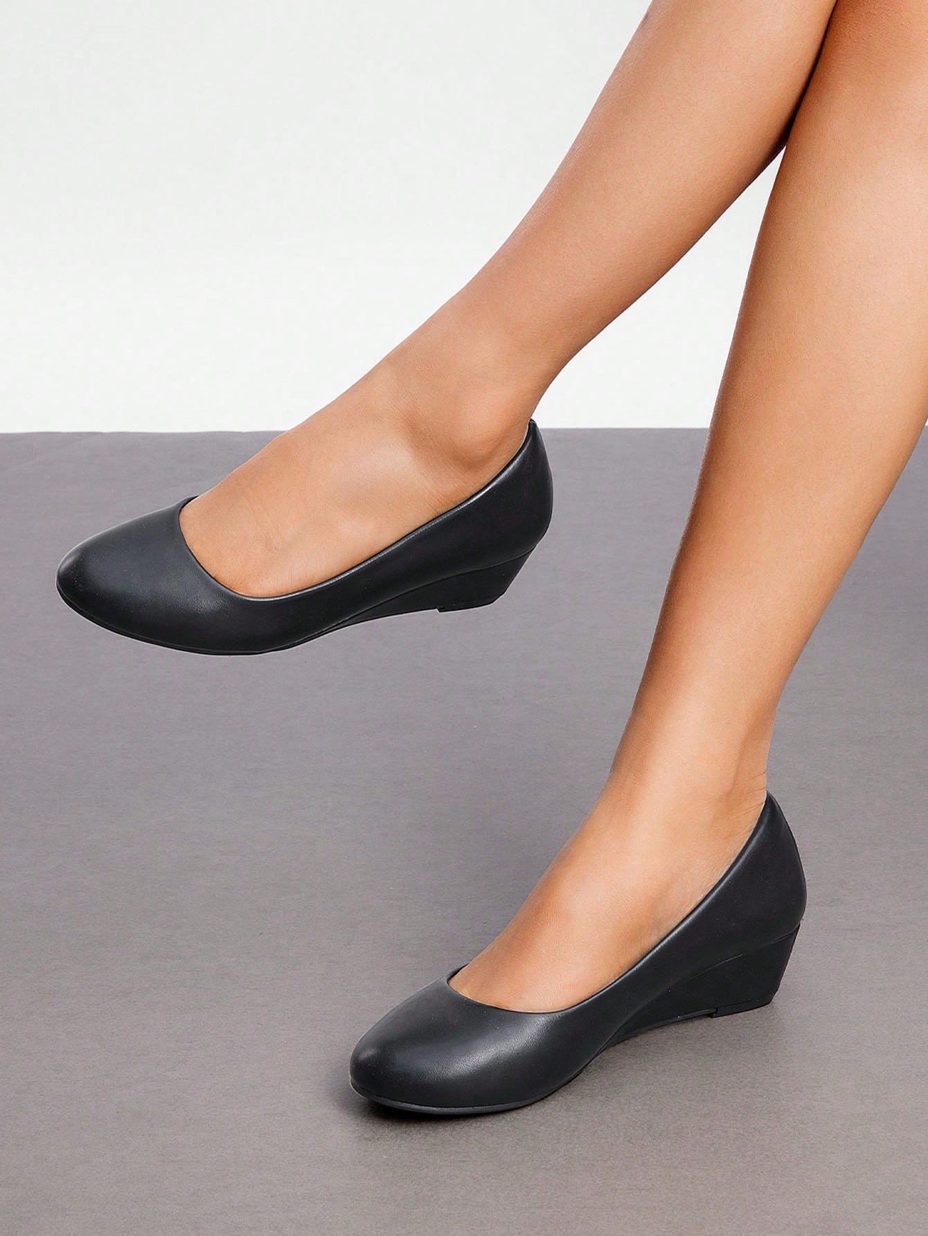 Women's Mid Wedge Heel Pumps Closed Toe Slip-On Elegant Comfortable Casual Shoes