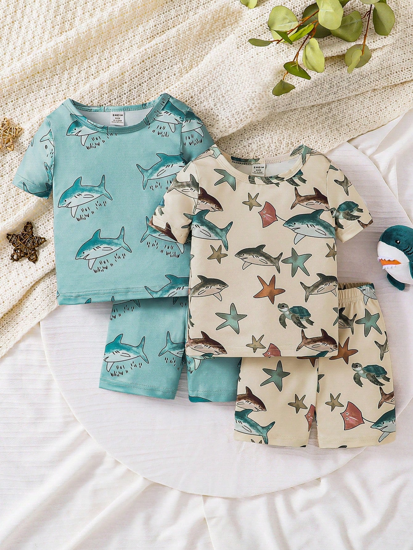 6pcs Boys' Cute Cartoon Dinosaur Print Tight Fit T-Shirt And Tight Fit Shorts Pajama Set