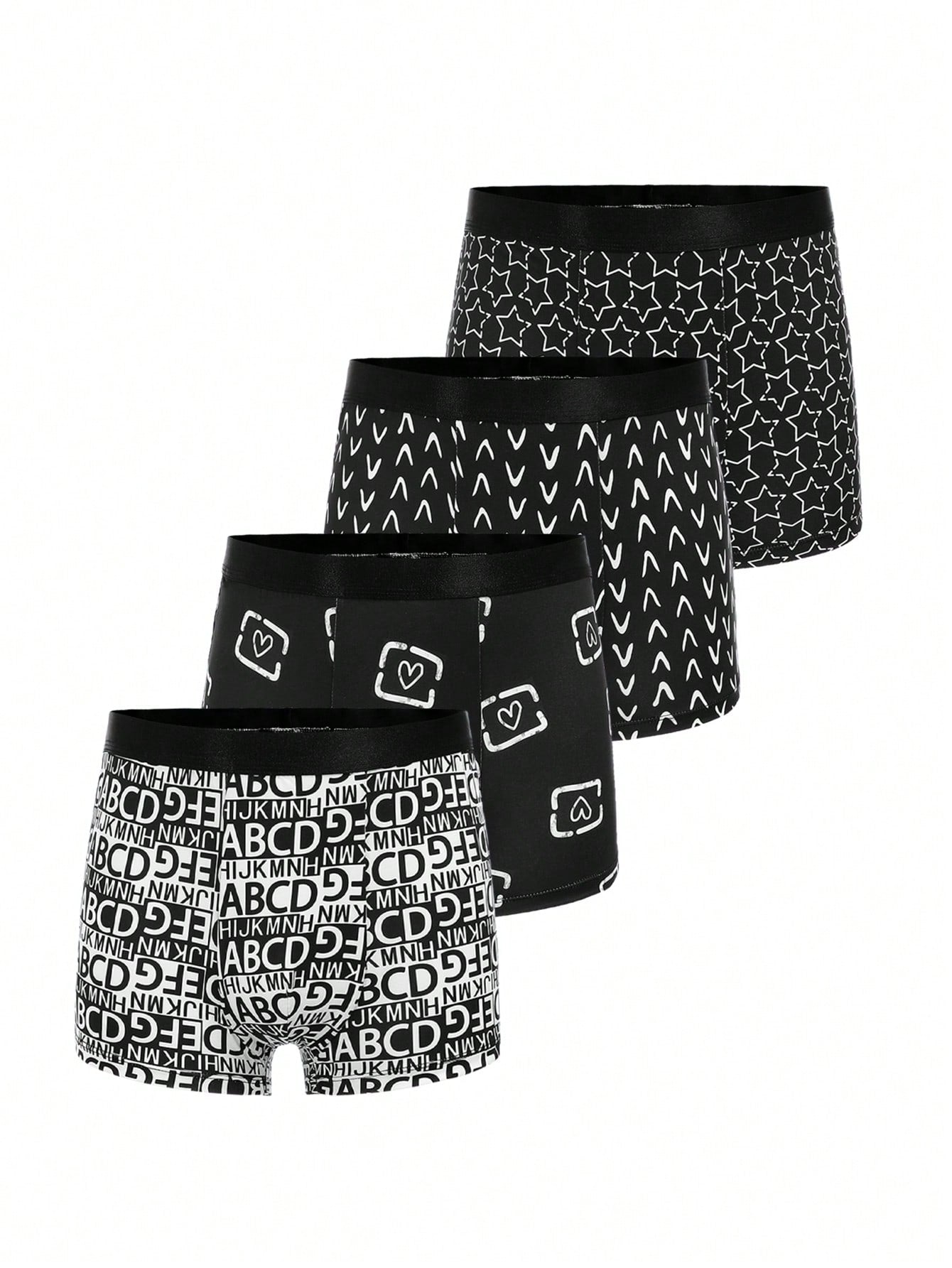 Teen Boy Fashionable & Comfortable Knitted & Breathable Boxer Shorts 4-Piece Set With Printed Patterns