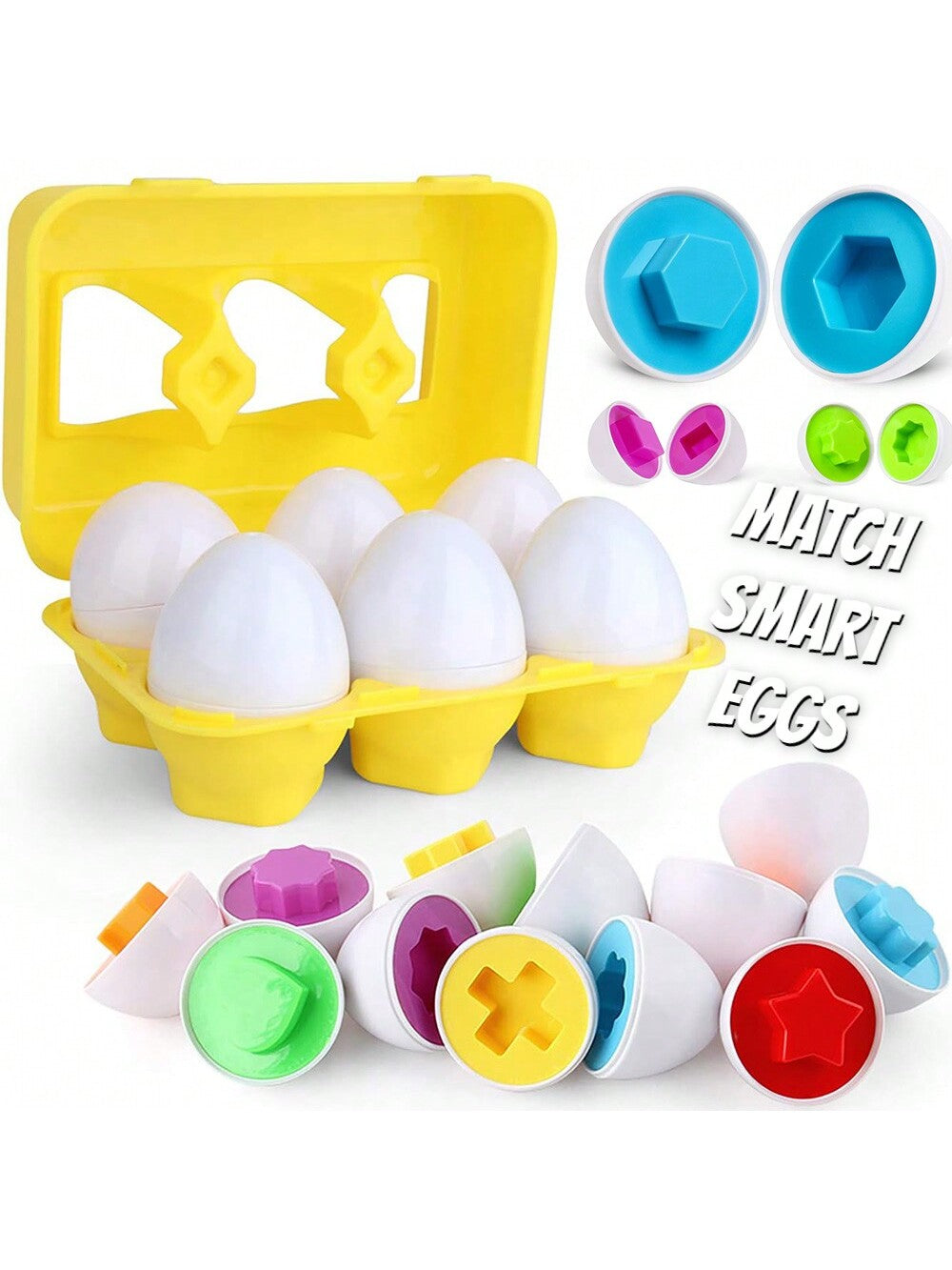 6pcs Egg-Shaped Kitchen Toy For Kids Color & Shape Match Puzzle Exercise, Made Of Safe & -Friendly ABS Material, Develop Hand-Eye Coordination And Fine Movement Skills, Problem-Solving Ability, Preschool Game