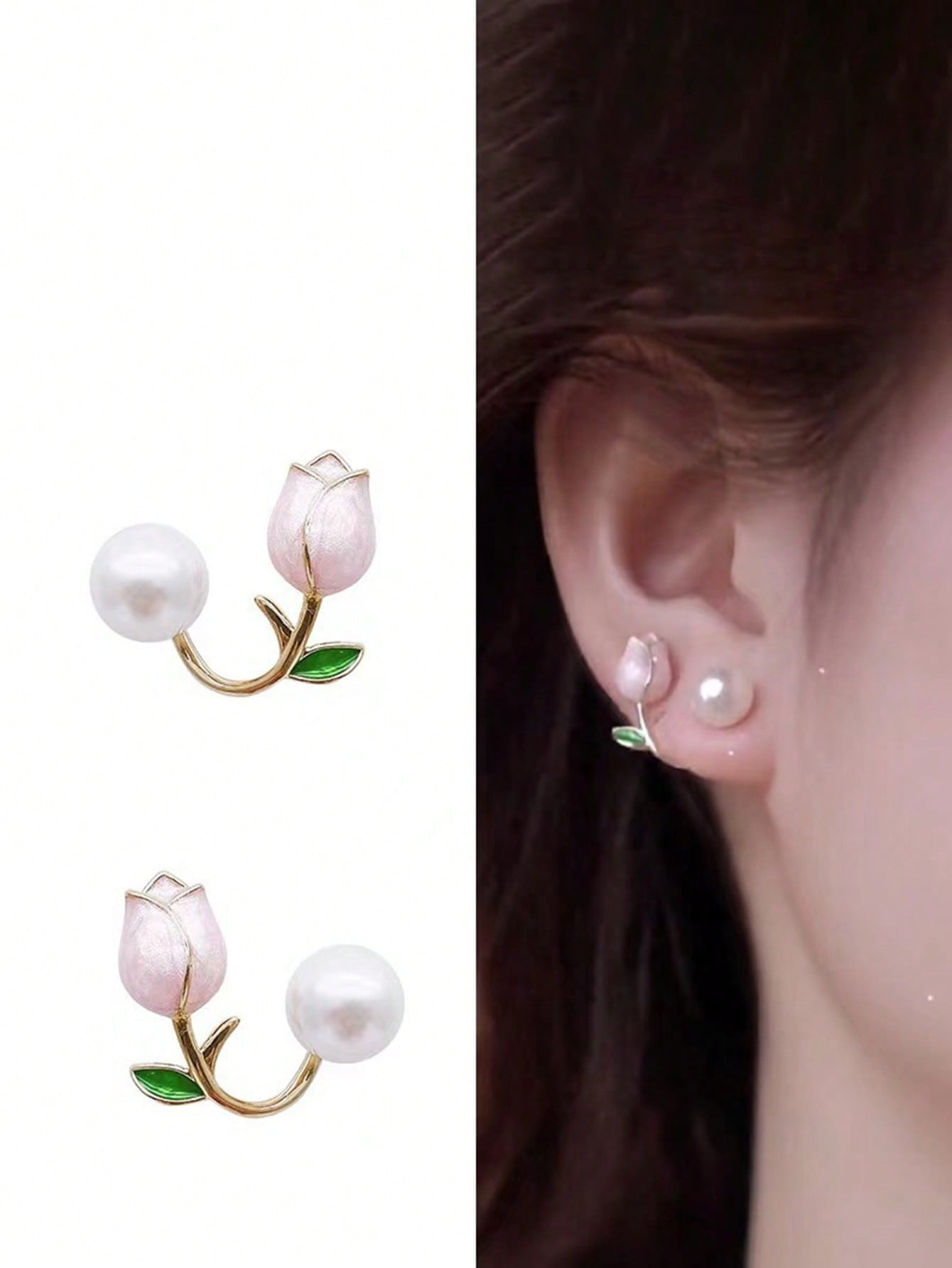 2pcs/Pack New Fashion Tulip-Shaped Pearl Stud Earrings For Women