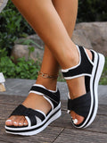 Summer New Plus Size Cross Strap Buckle Round Toe Casual Comfortable Vacation Beach Sandals Women  Lightweight Mesh Breathable Color-Blocked Back Pull Thick Bottom Wedge Heel Shoes