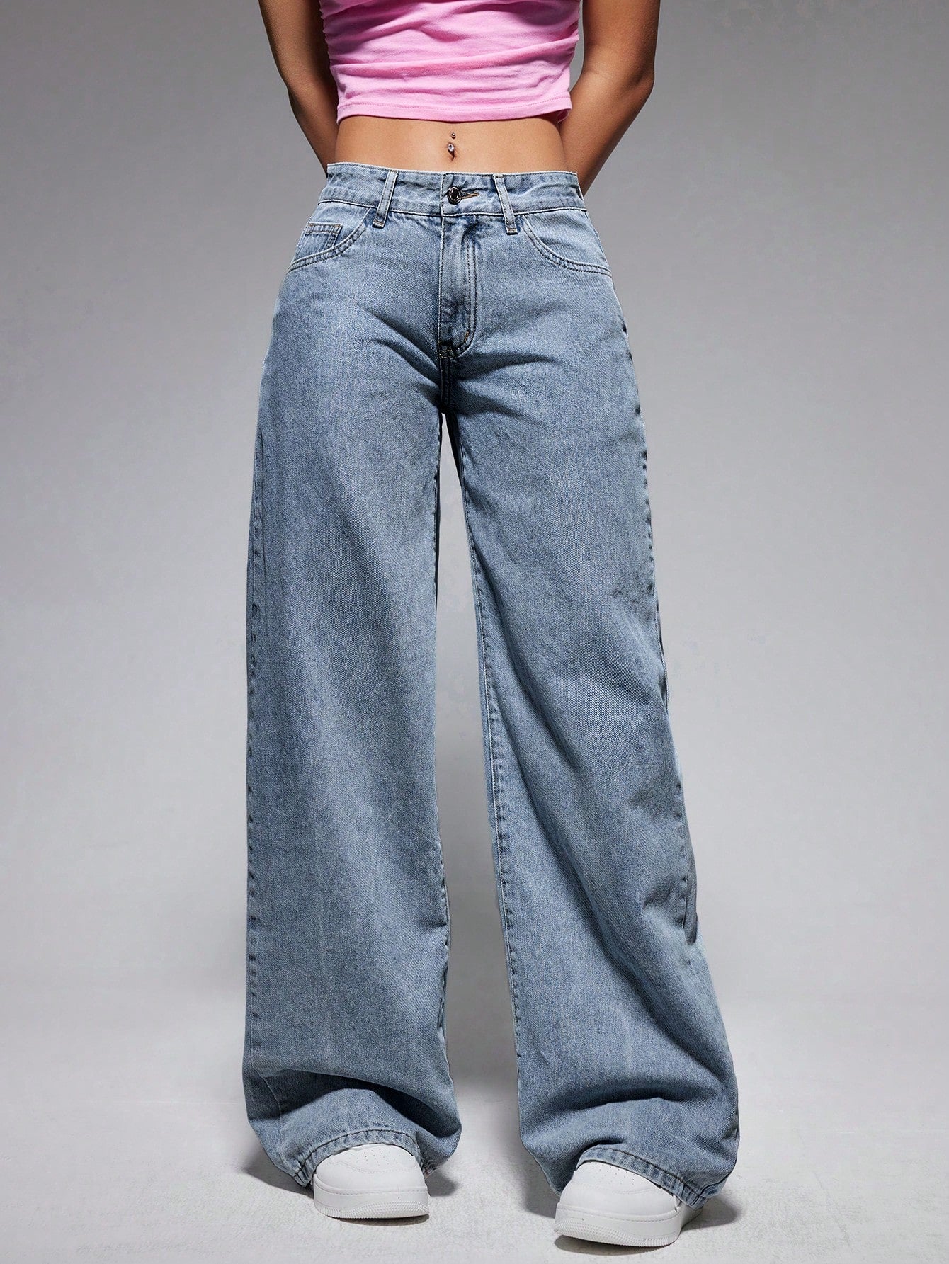 Solid Wide Leg Jeans