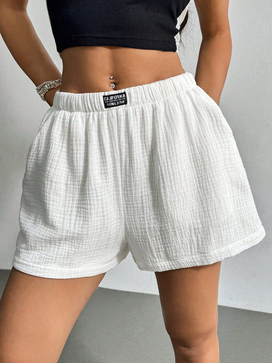 Summer Casual And Breathable White Linen Loose Shorts For Vacation