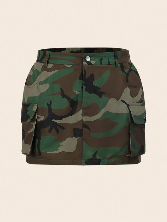 Plus Size Women's Vintage Camouflage Casual Mini Skirt For Summer