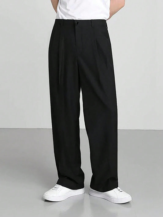 Men'S Solid Color Pleated Trousers