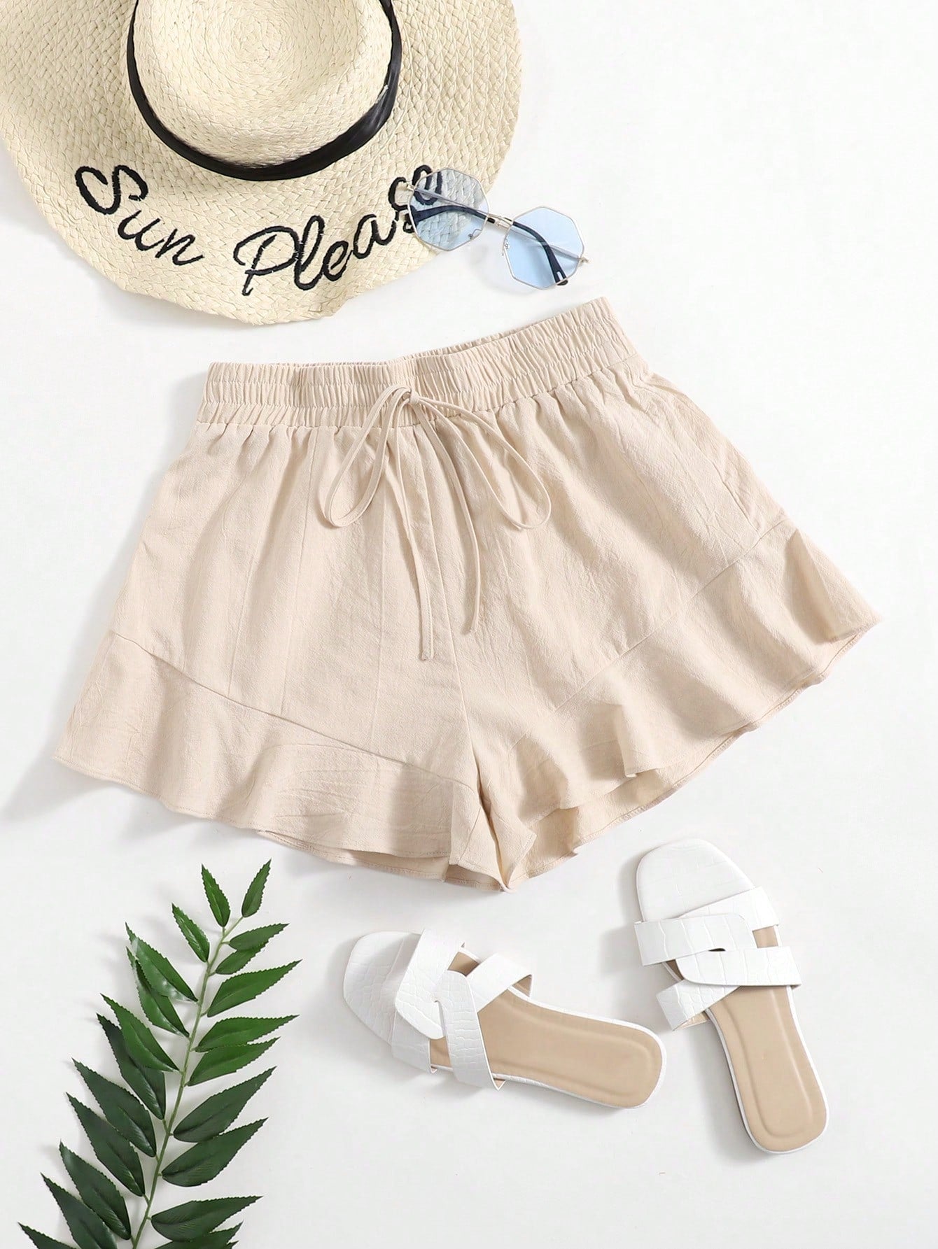 Frenchy Ruffle Hem Solid Shorts