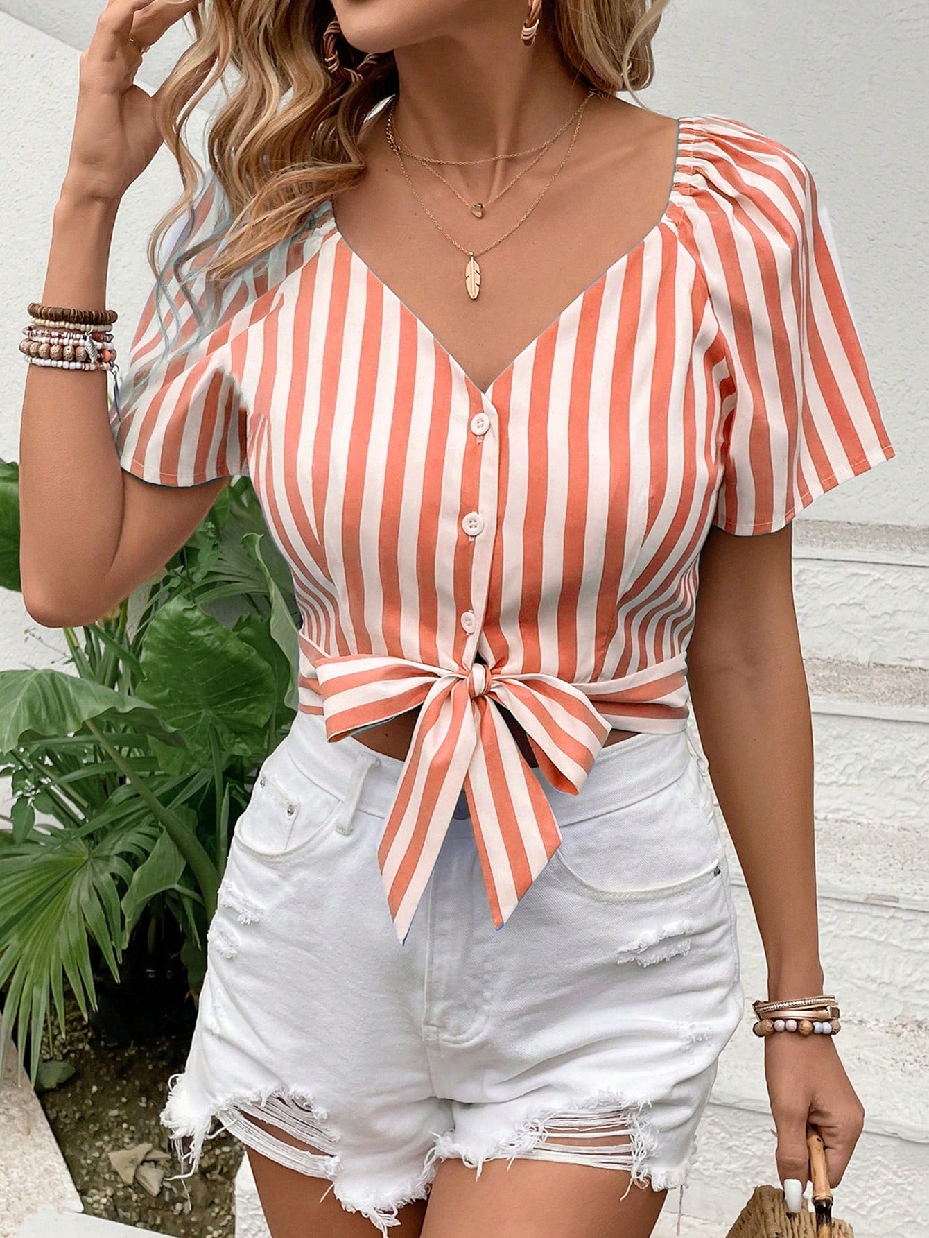 Women's Striped Blouse With Knotted Hem