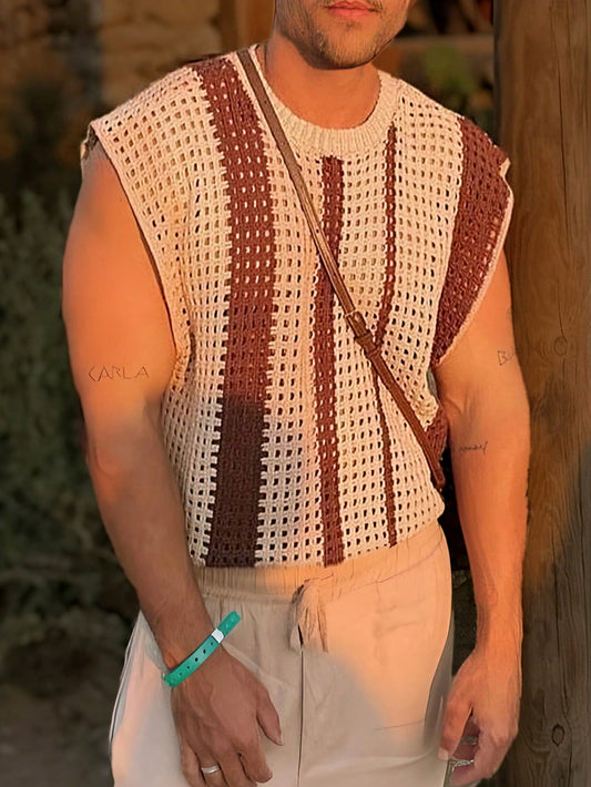 Men's Sleeveless Knitted Top, Fashionable Resort Wear