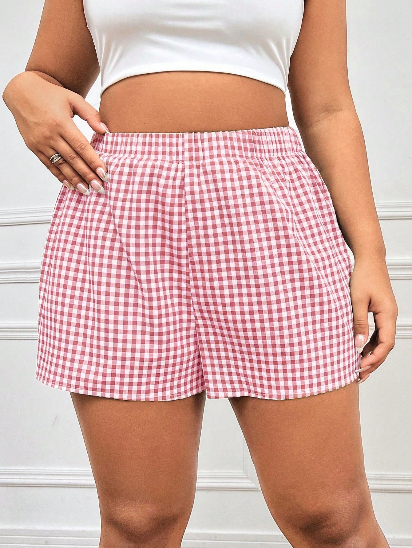 Plus Size Red Plaid Casual Shorts