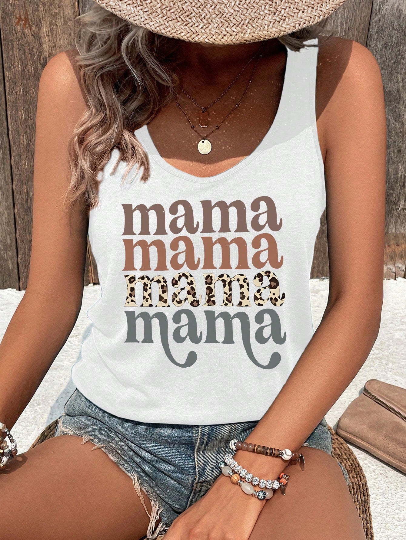 Women Vacation Leisure Mother Day Letter Printing Tank Top