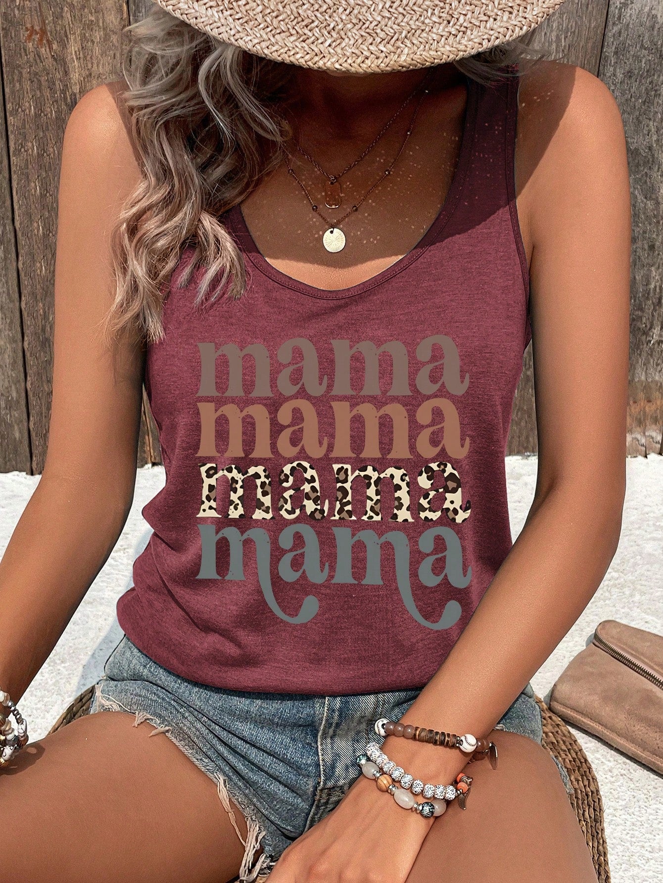 Women Vacation Leisure Mother Day Letter Printing Tank Top