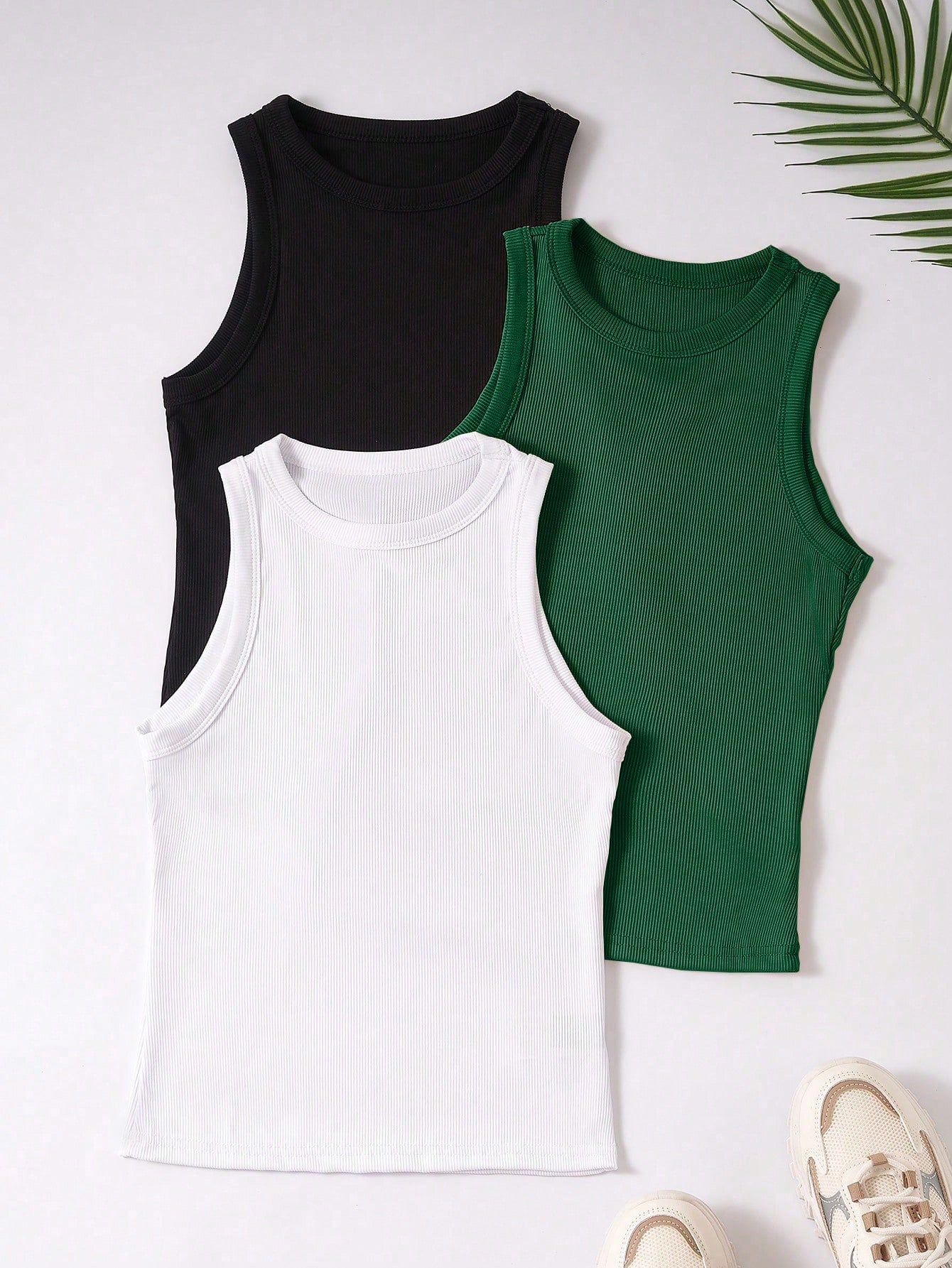 3pcs Ribbed Knit Tank Top