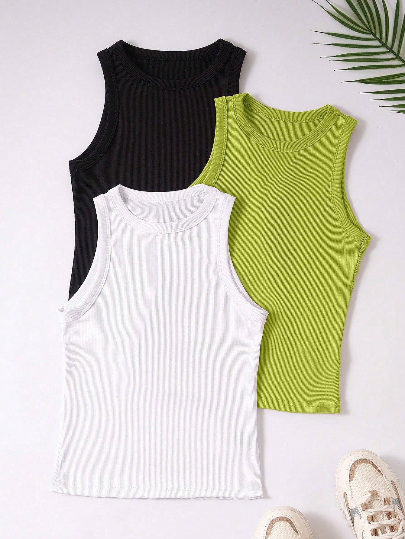 3pcs Ribbed Knit Tank Top