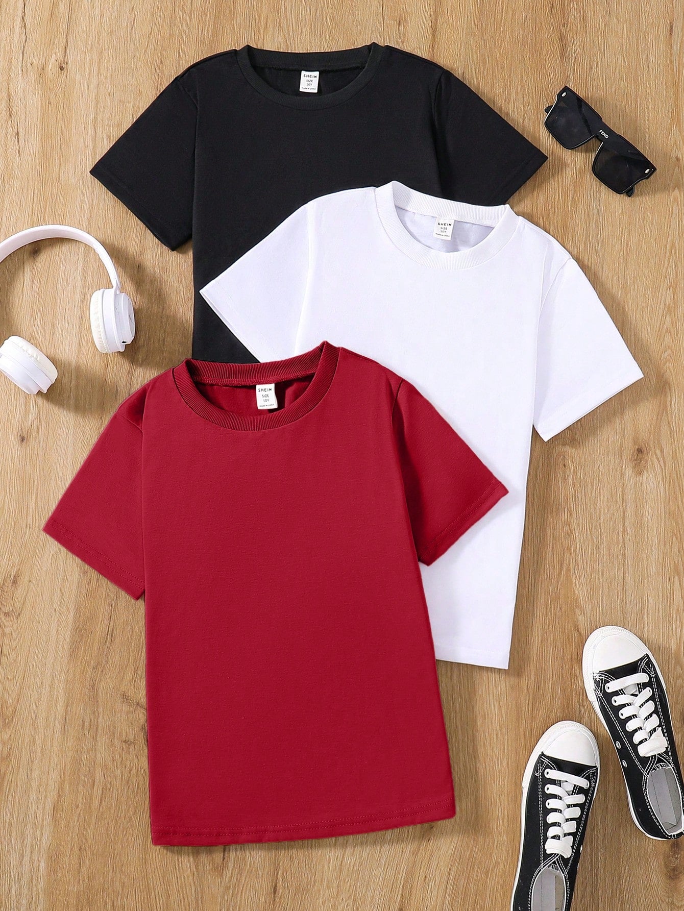 3pcs/Set Tween Boys' Casual Multicolor Knitted T-Shirt