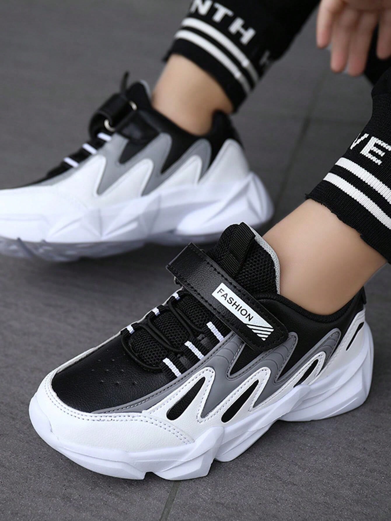 Teenagers Spring/Autumn Black-White Panda Color Matching Chunky Sneakers, Soft &amp; Comfortable, Slip-Resistant Sole, Adjustable Magic Tape