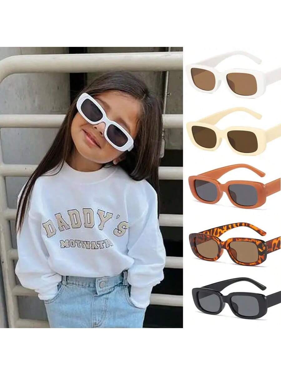 1pc Children Cute Vintage Frosted Rectangle UV400 Sunglasses, Outdoor Girls Boys Sweet Sunglasses Protection Classic Kids Sunglasses, With Plastic Glasses Case, Ideal Choice For Gifts