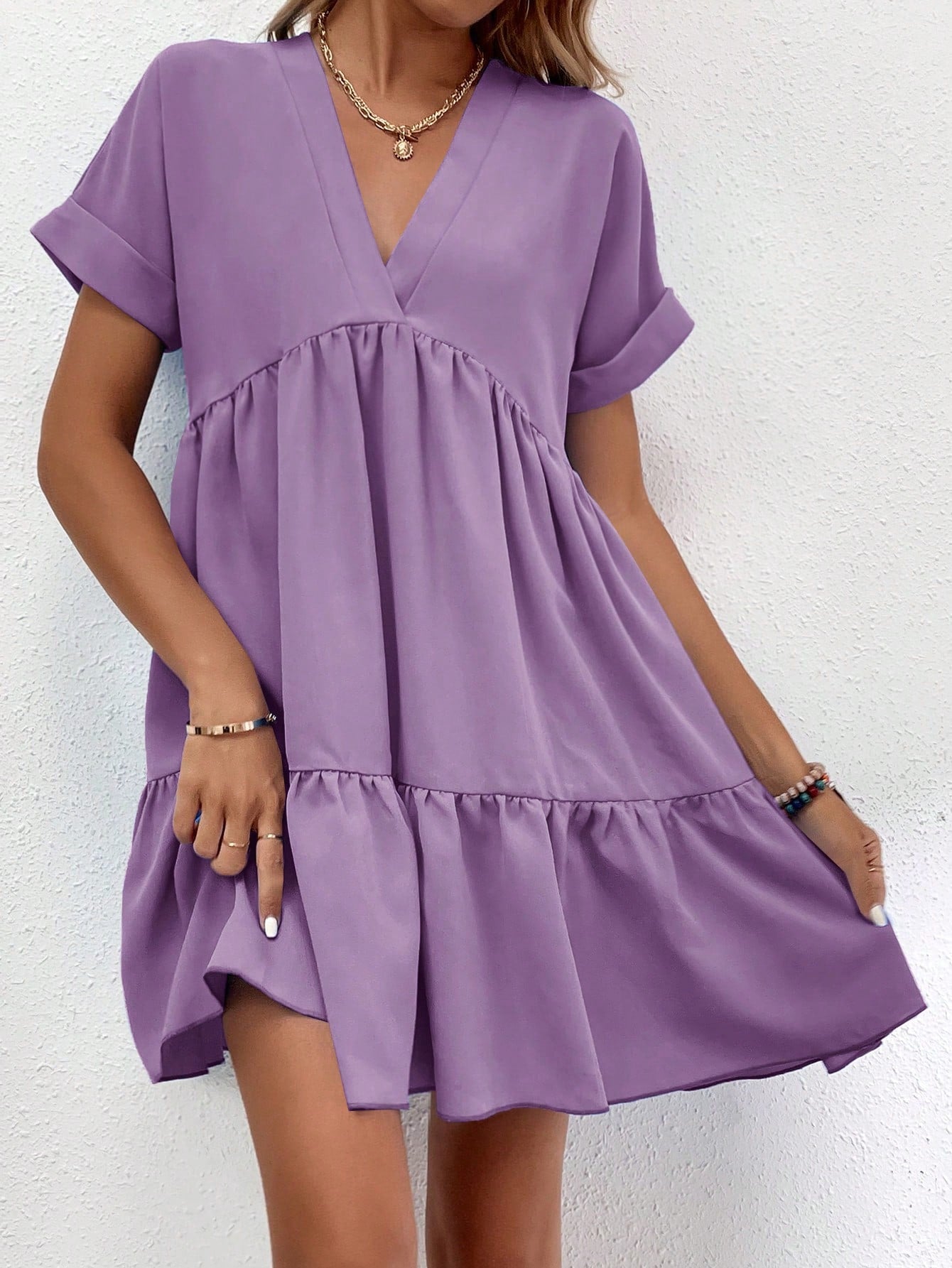 Solid Color Batwing Sleeve Casual Vacation Dress