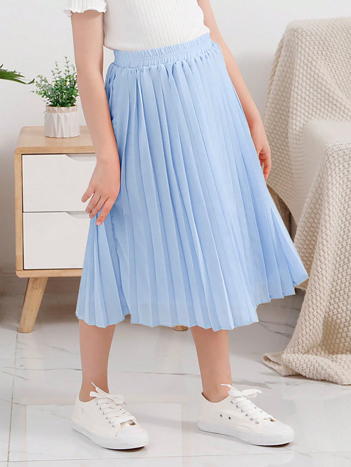 GORLYA Tween Girl Chiffon Pleated Elastic Waist Bohemian Swing Maxi Skirt, Perfect For Casual Outdoor Activities, Shopping, Walking, School, Back To School Season, Dinner, Gathering And Parties