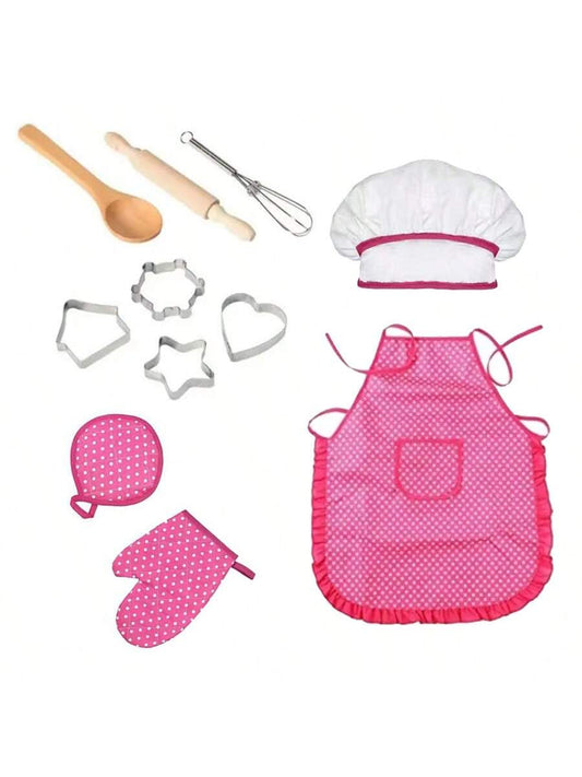 11 Pieces, Kids Apron And Baking Set - Includes Cooking Tools And Play House Toys For Children's Kitchen Play