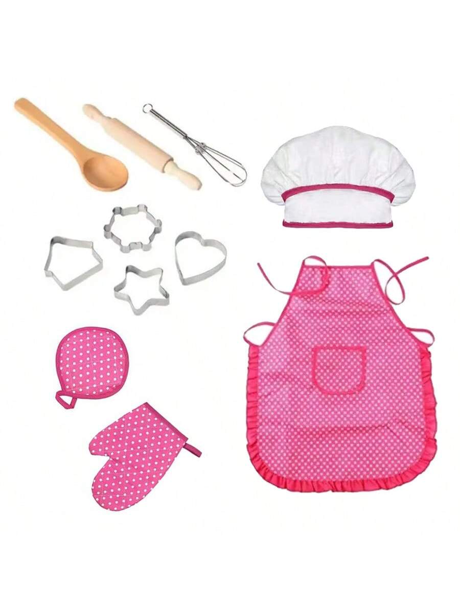 4 Pieces, Kids Apron And Baking Set - Includes Cooking Tools And Play House Toys For Children's Kitchen Play