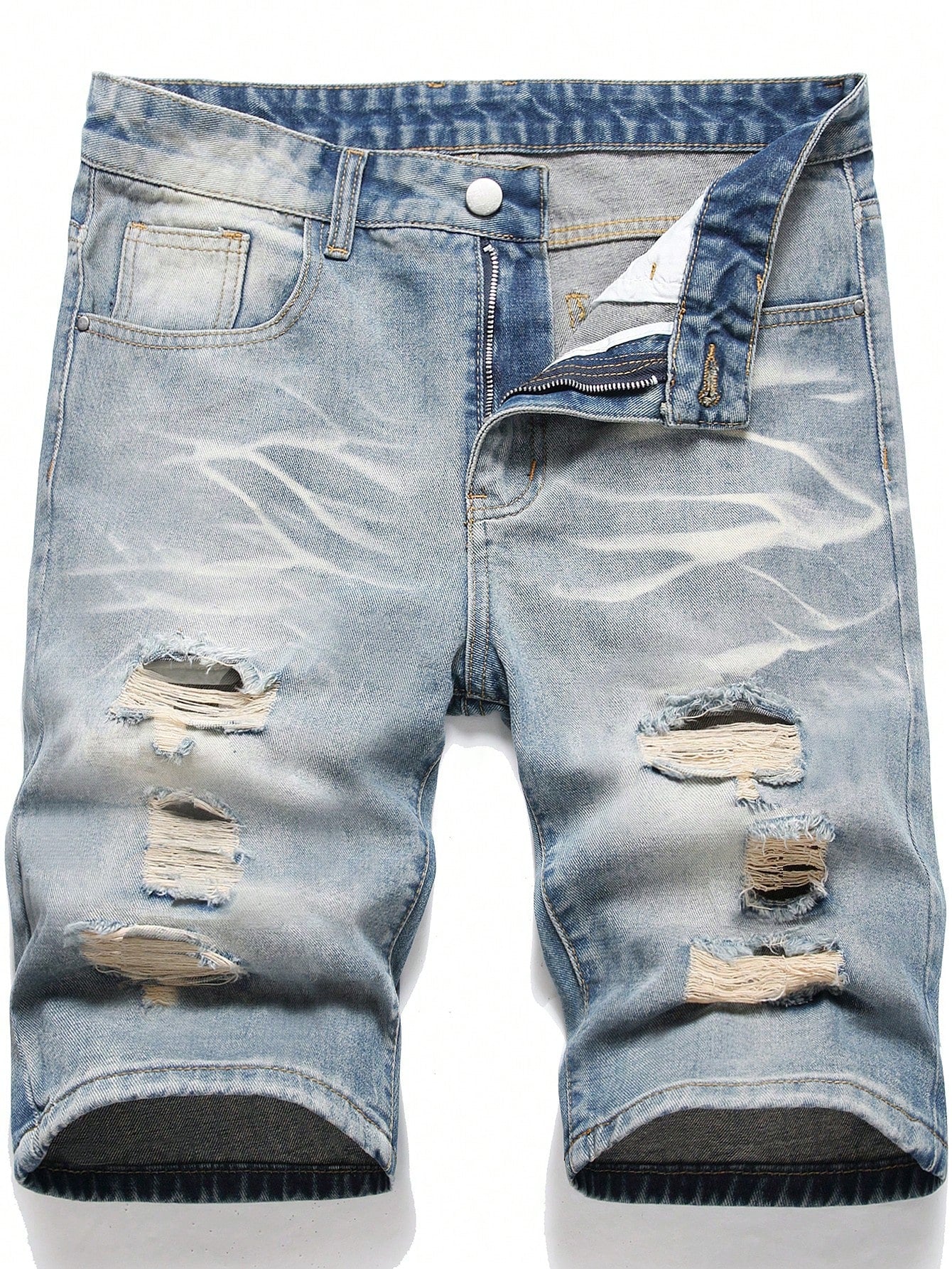 Tween Boy Blue And White Distressed Straight Leg Denim Shorts