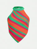 Tween Girl Knitted Colorful Halterneck Tank Top Sweater For Daily Casual Wear In Spring And Summer