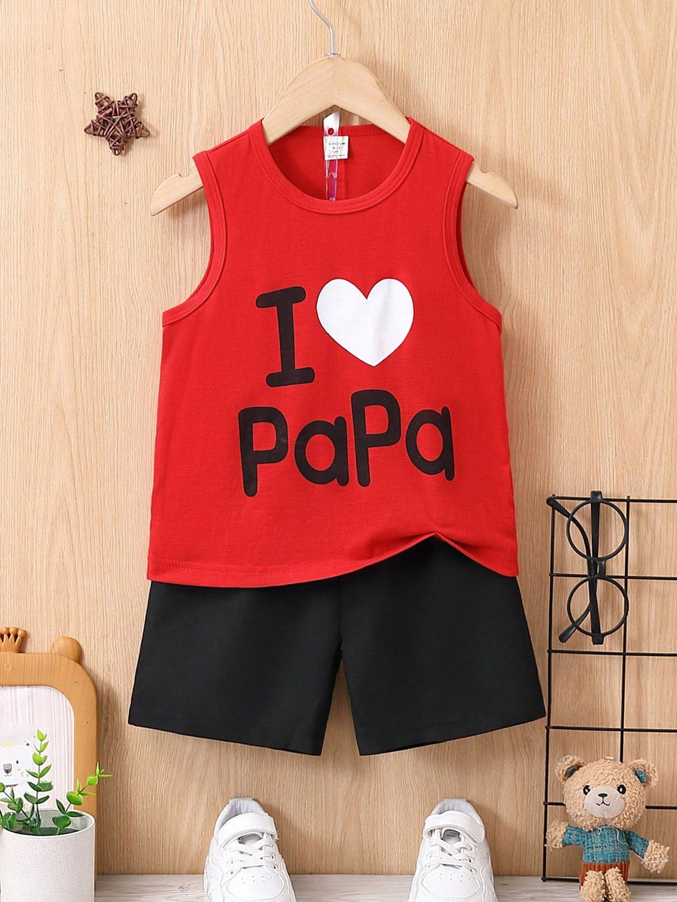 Young Boy Casual Heart And Letter Print Sleeveless Tank Top For Summer