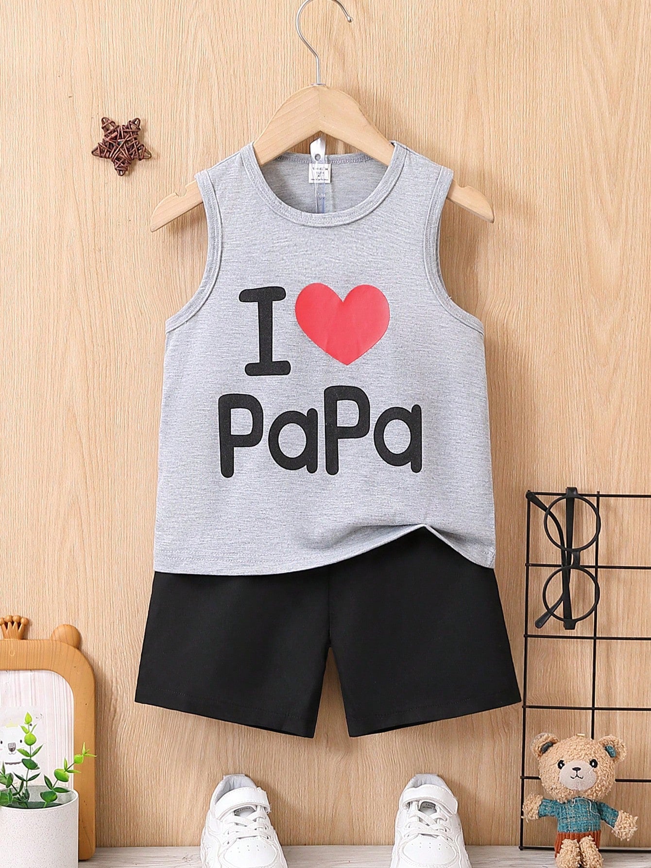 Young Boy Casual Heart And Letter Print Sleeveless Tank Top For Summer