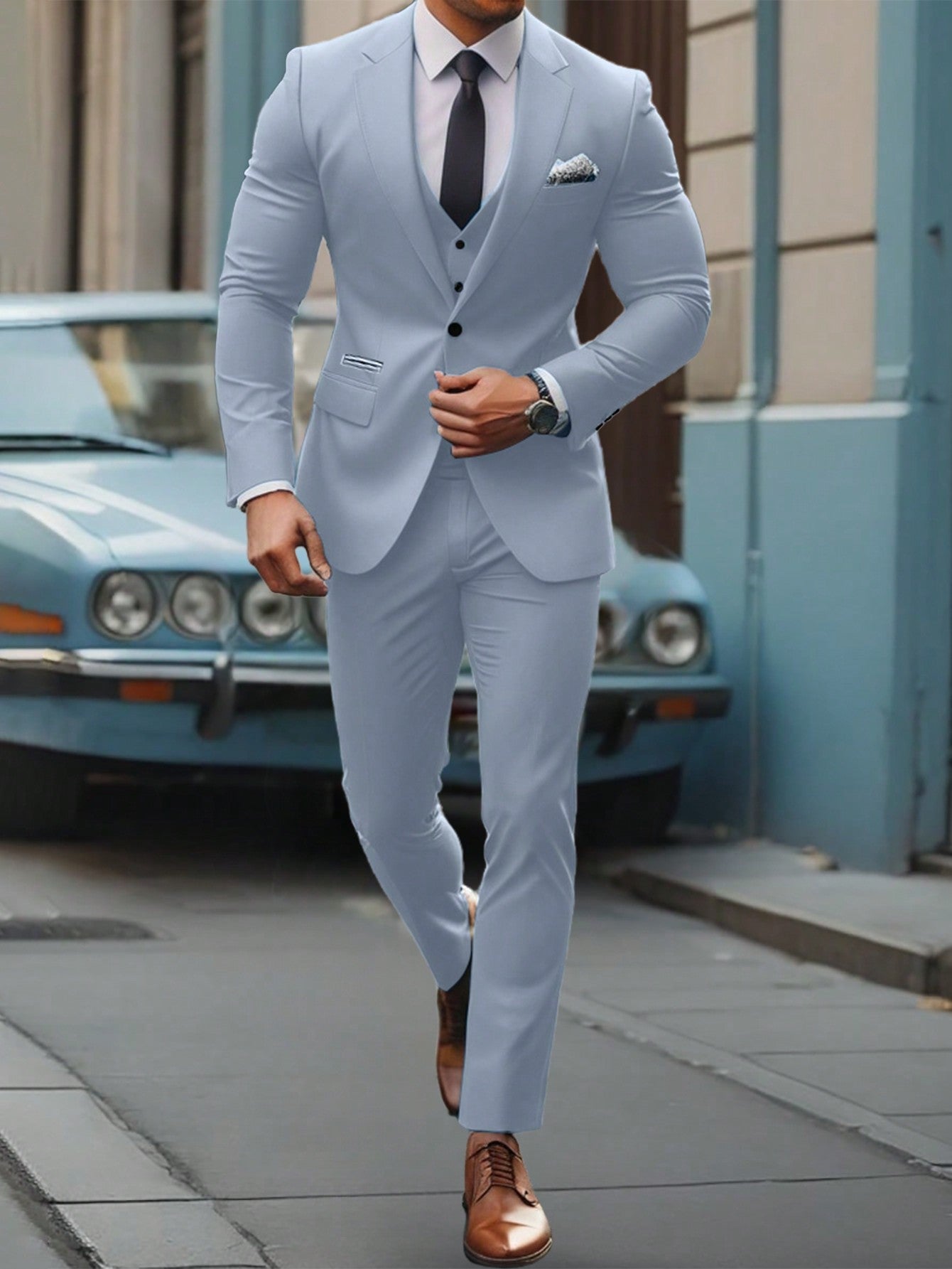 Men Spring And Autumn Solid Color Lapel Collar Long Sleeve Suit Jacket And Pants Casual Commute Suit