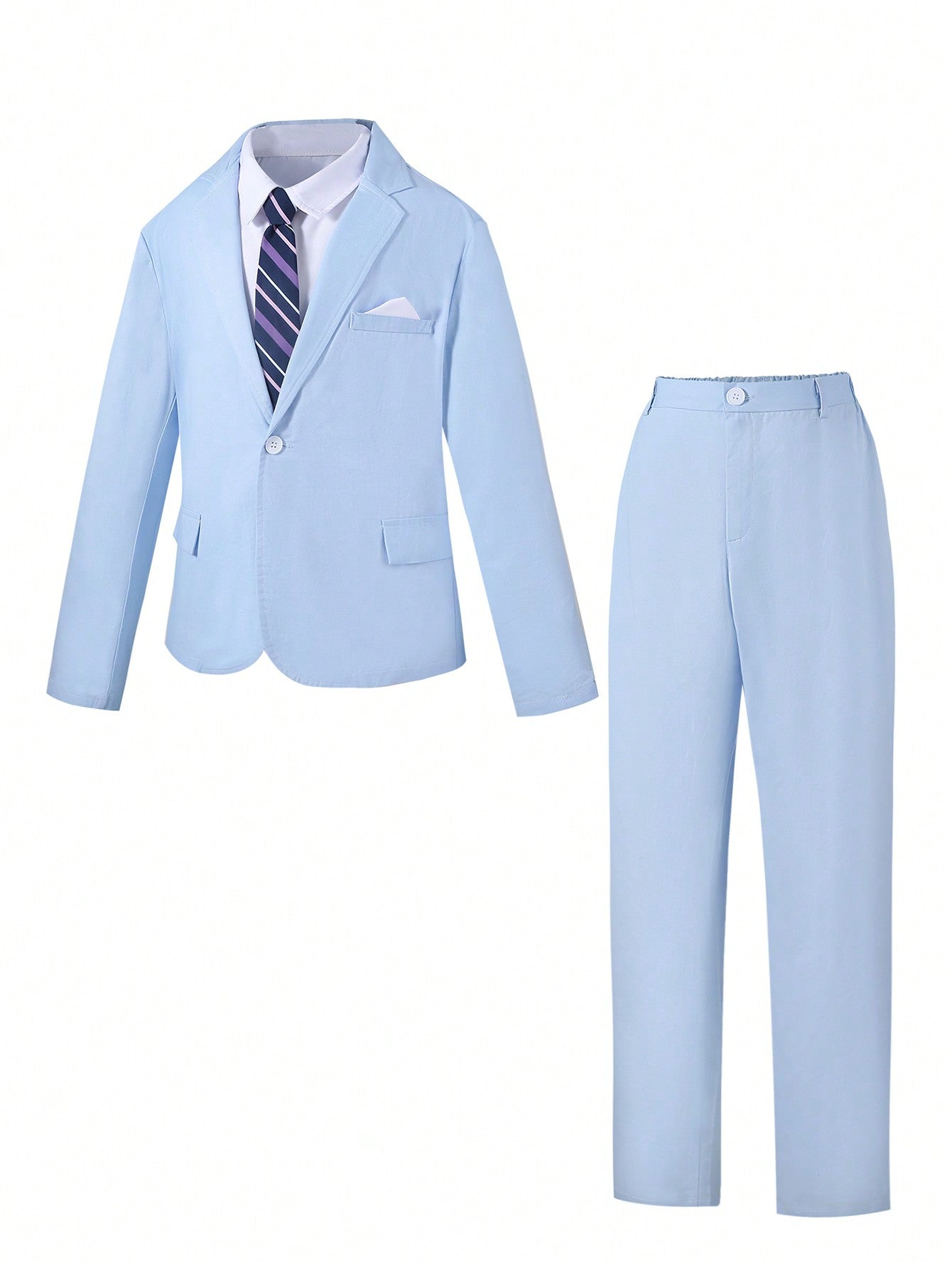 2pcs/Set Teen Boy Suit, Elegant Business Suit Blazer And Pants With Striped Tie, Suitable For Performances, Gentlemen, Birthday Parties, Weddings, Baptisms