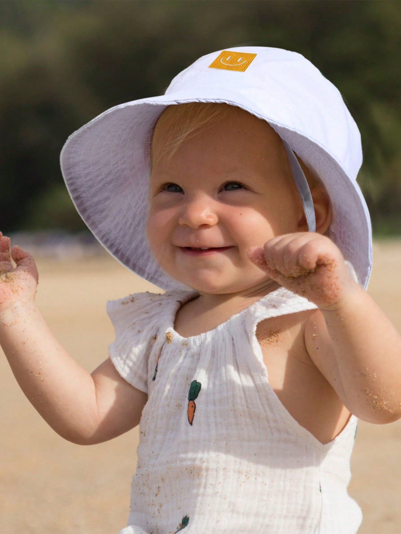 1pc Baby Sun Hat Smile Face Toddler Boys Girls Bucket Hat UPF 50+ Sun Protection