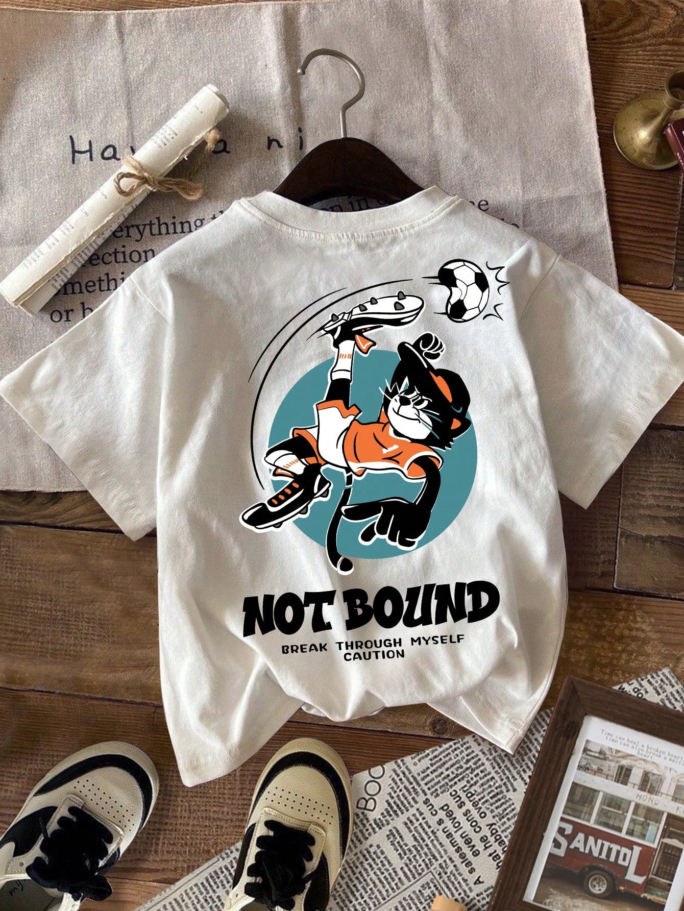 Young Boy Casual Cartoon Pattern Short Sleeve Round Neck T-Shirt, Summer