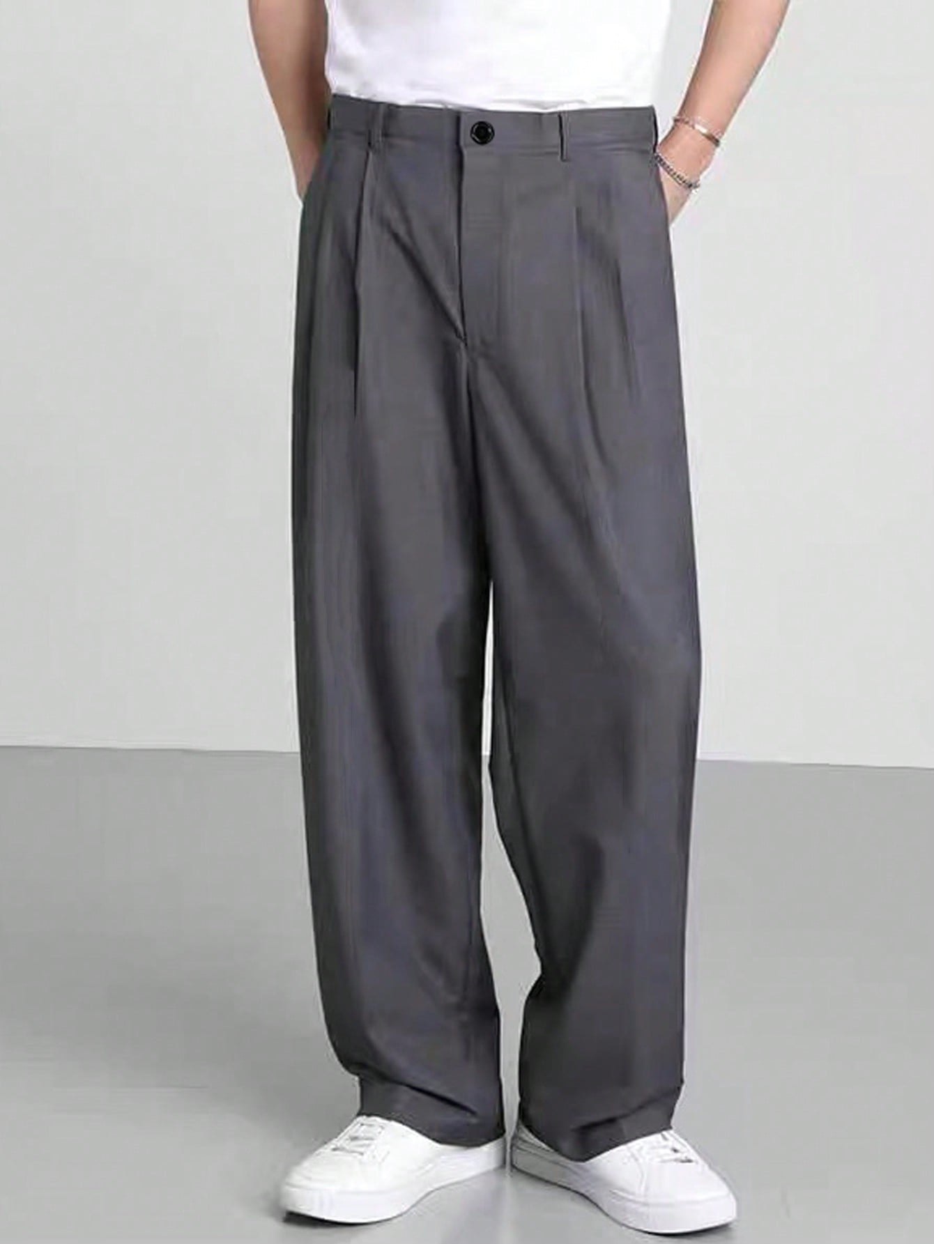 Men'S Solid Color Pleated Trousers