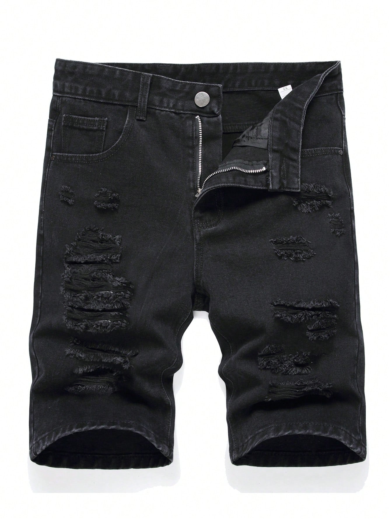 Tween Boy Black Grey Slim Straight Leg Ripped Denim Shorts