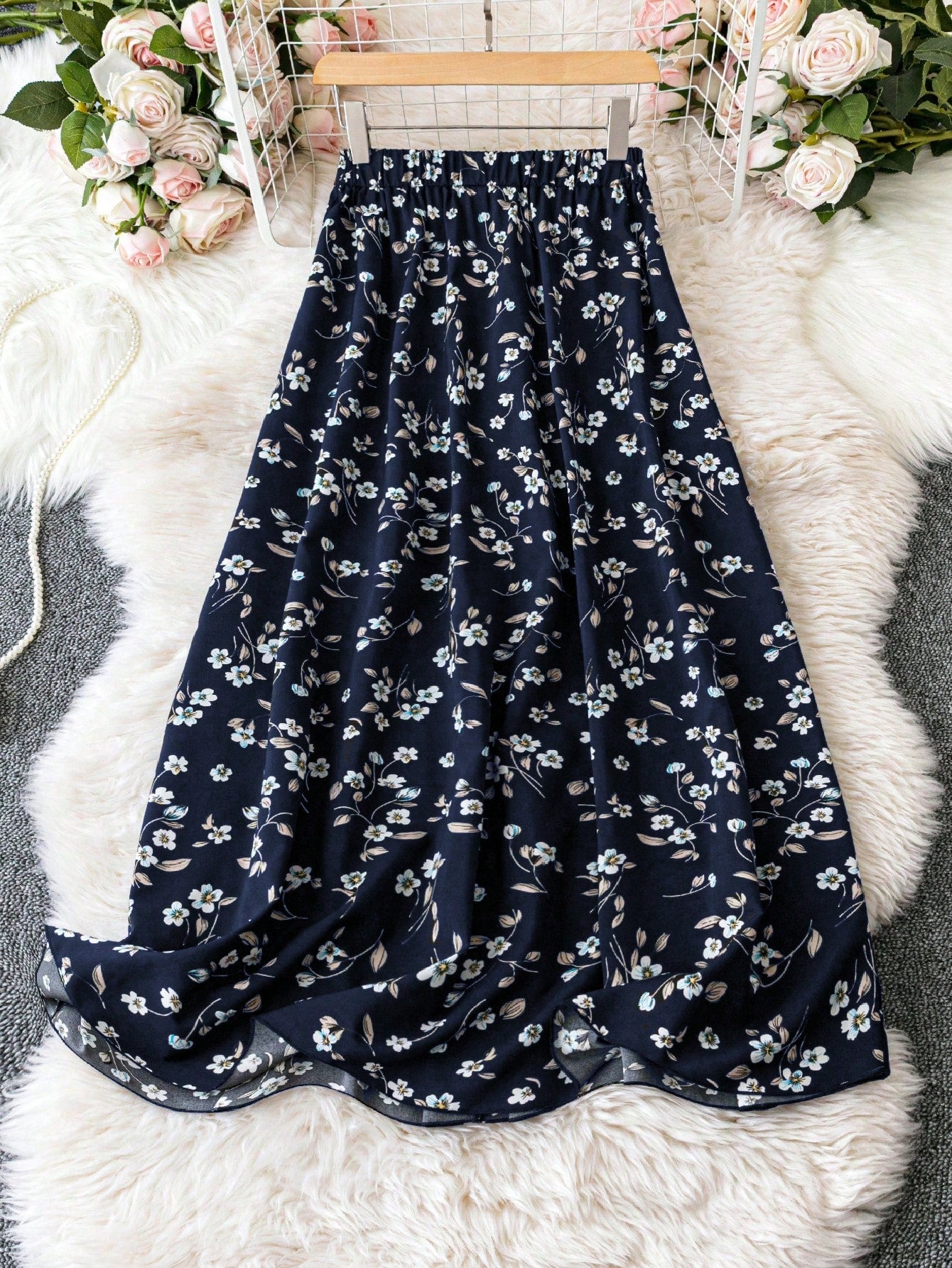 Flower Print High Waist Skirt