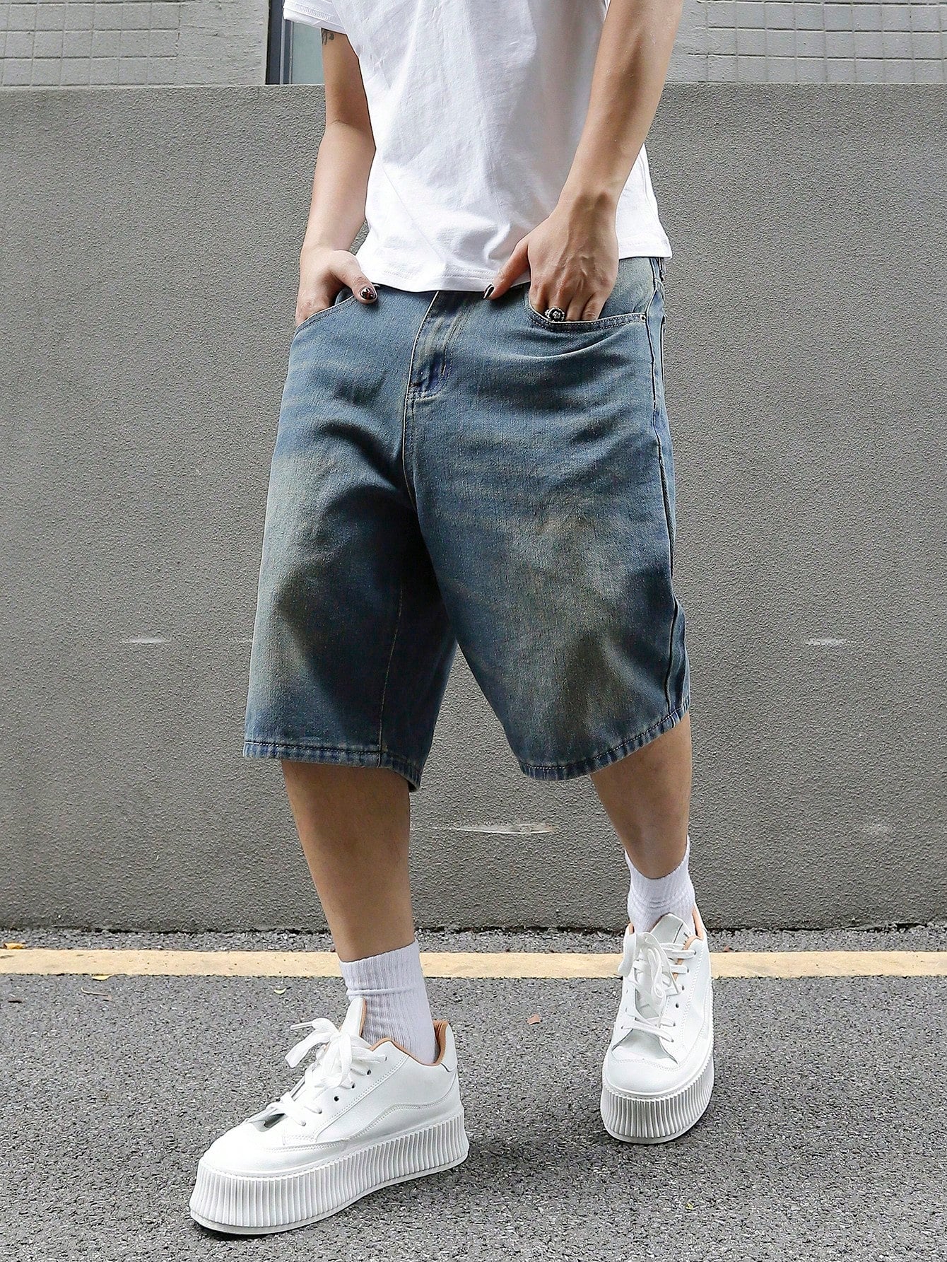 Men's Loose Fit Casual Denim Bermuda Shorts With Pockets, Summer Jean Shorts