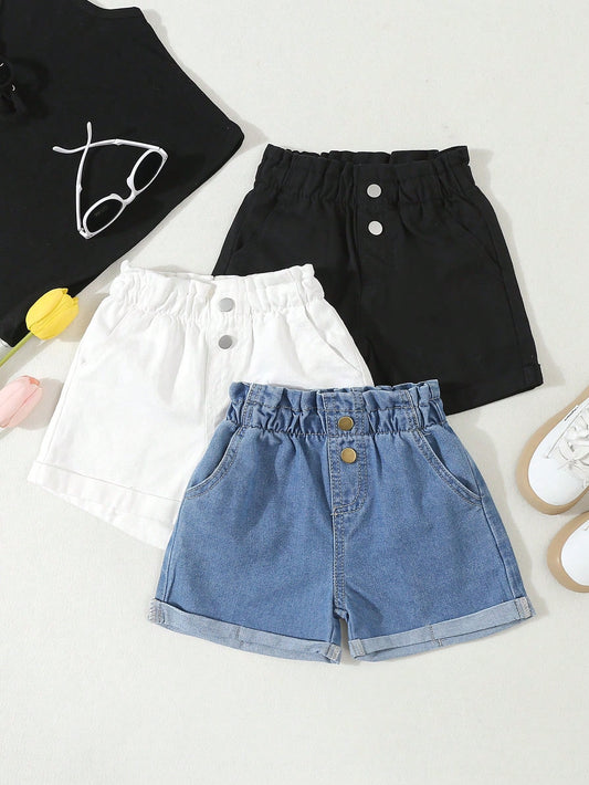 Young Girl Casual And Comfortable Denim Shorts With Paperbag Waist