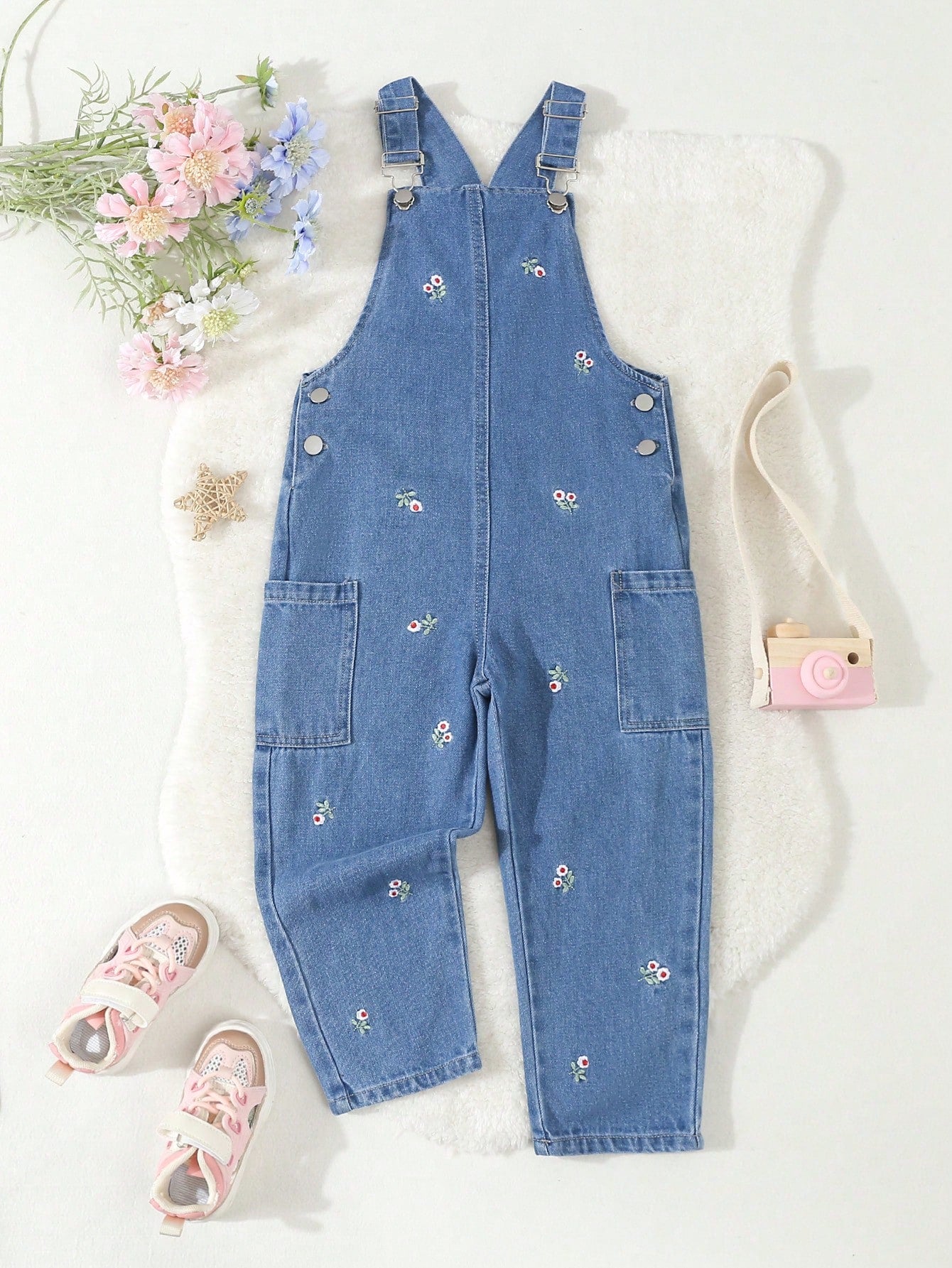 Young Girls' Casual Comfortable Cute Embroidered Denim Overalls And Jumpsuits