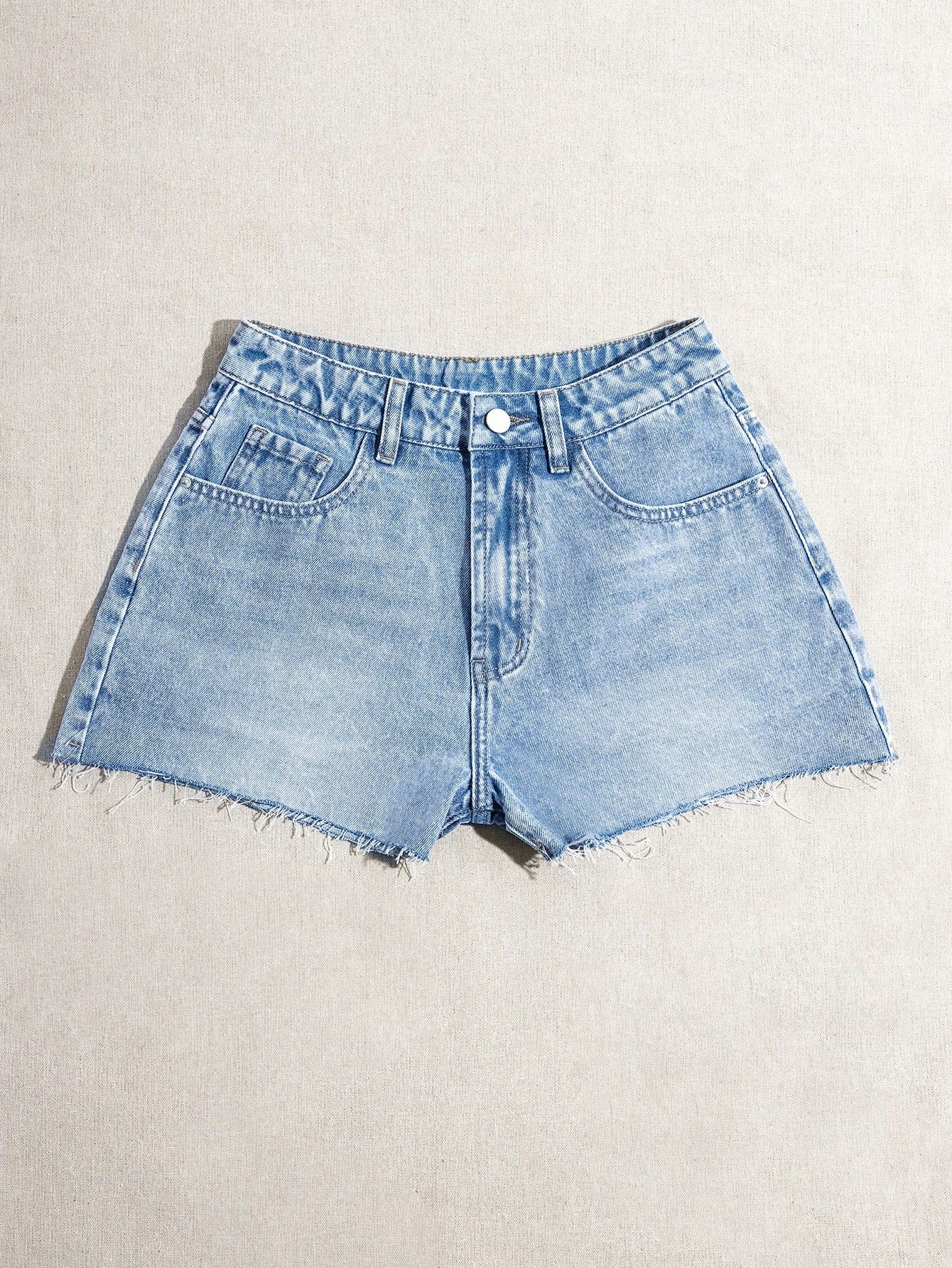 Women Vacation & Casual Frayed Denim Shorts