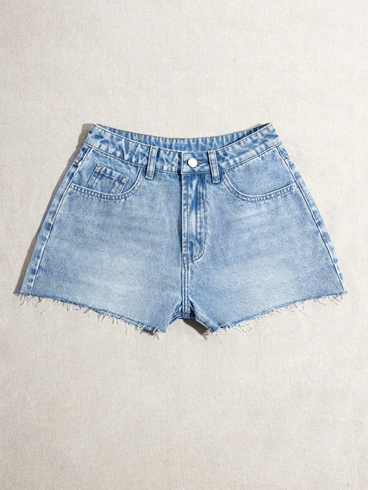 Women Vacation & Casual Frayed Denim Shorts