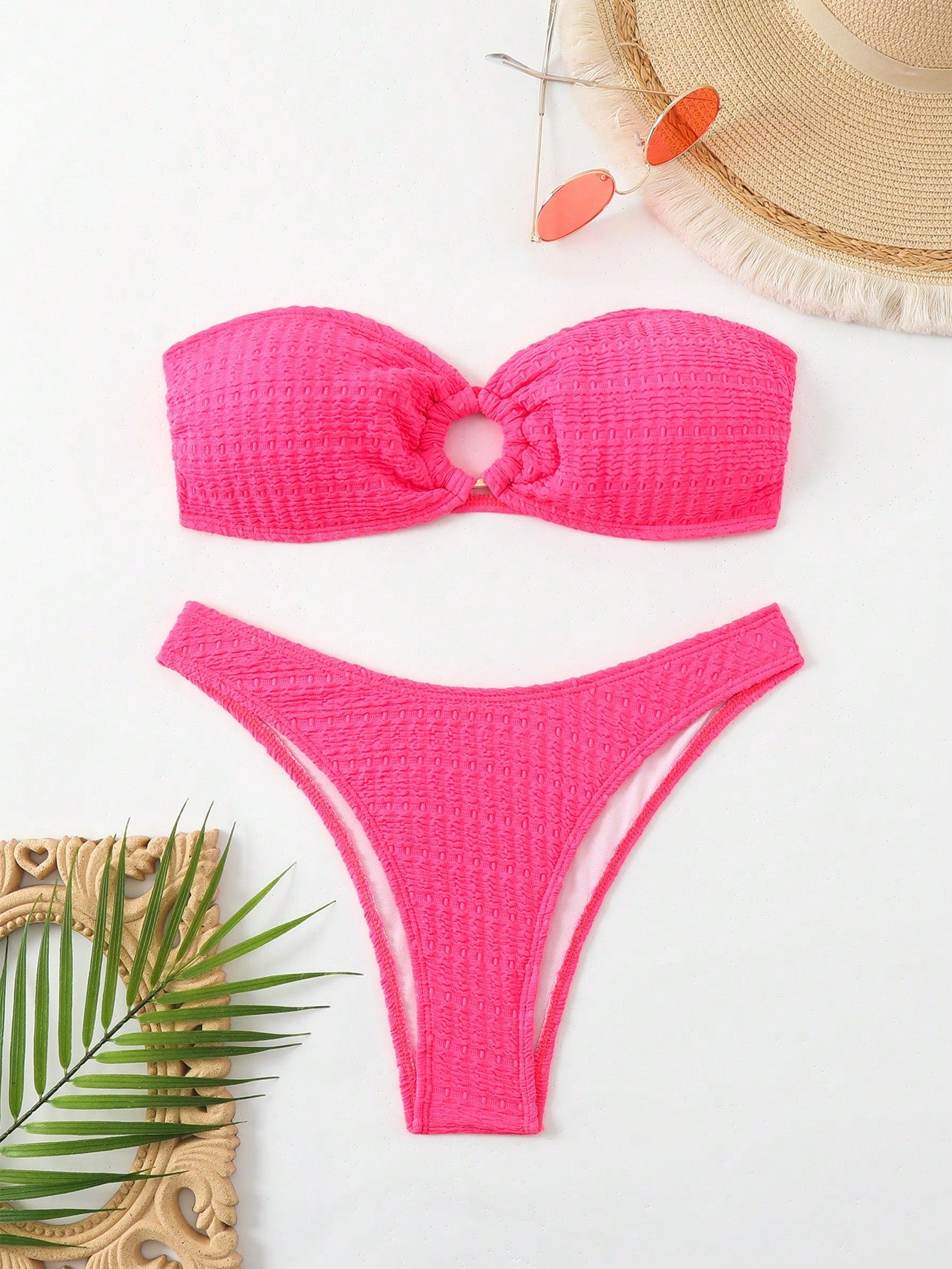 Swim Summer Beach Ring Linked Bandeau Bikini Set