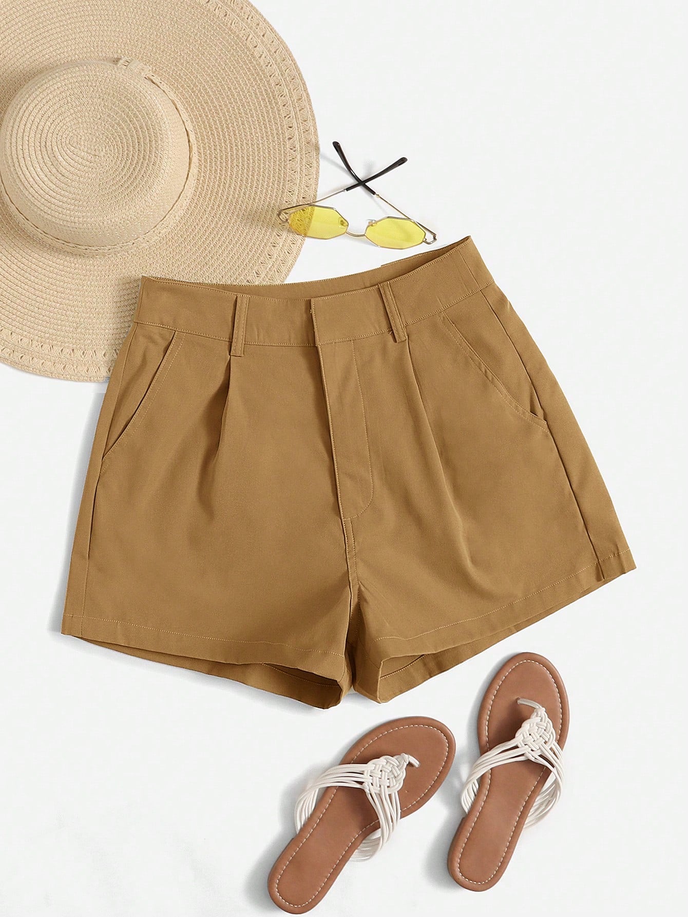 High Waist Plicated Detail Shorts