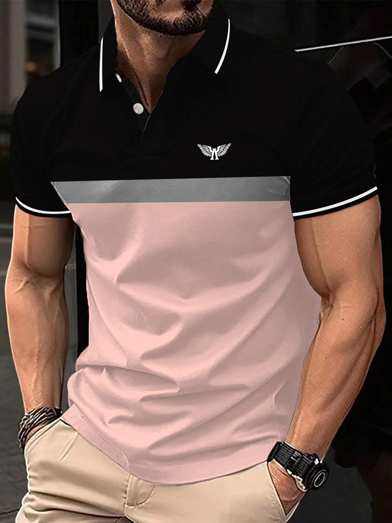 Men's Wing Print Colorblock Polo Shirt