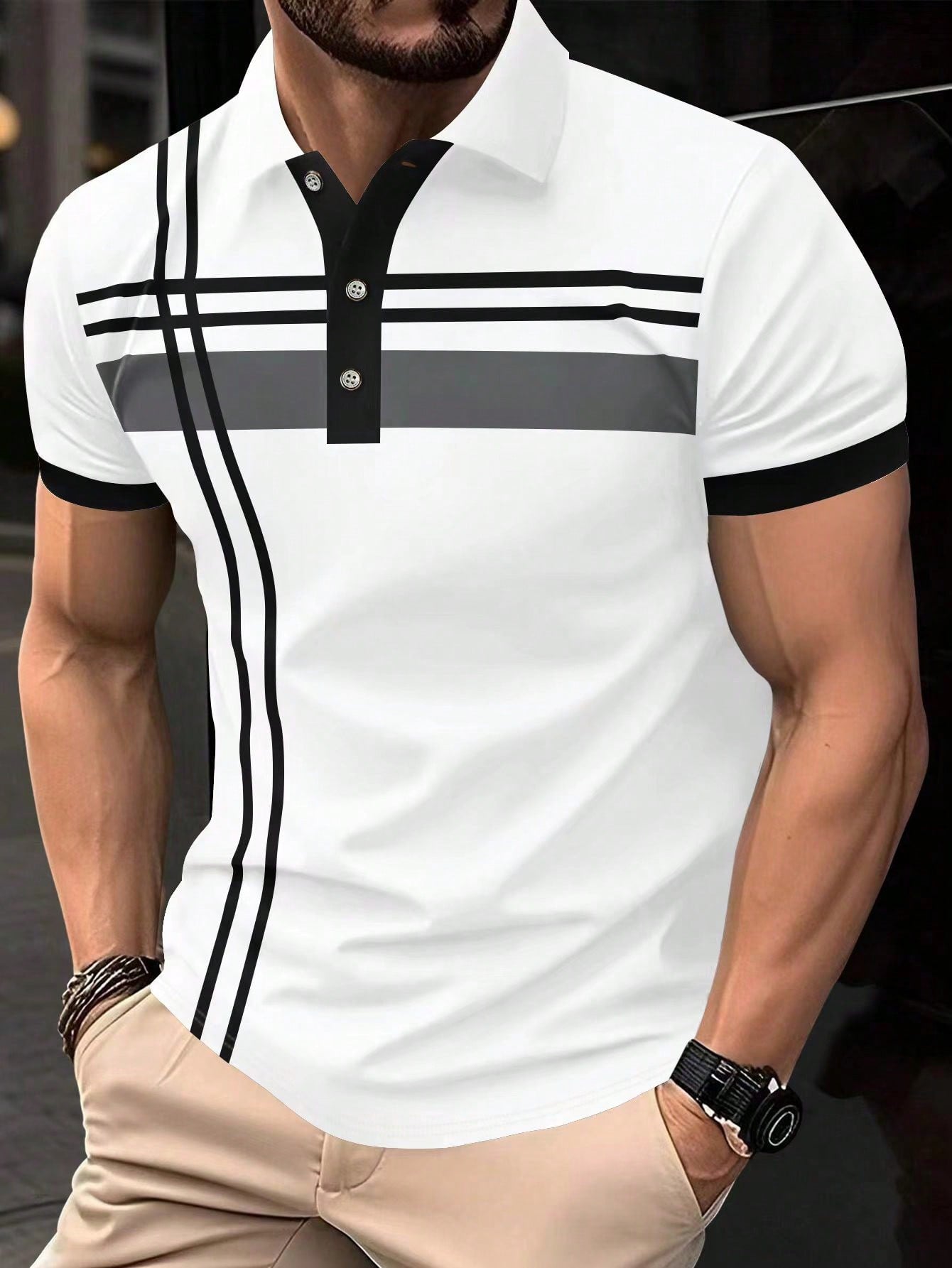 Men's Color Block Short Sleeve Polo Shirt