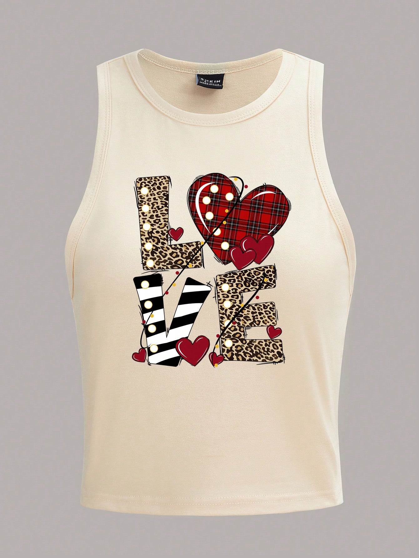 Crop Casual Heart Printed Fitted Tank Top, Summer LOVE