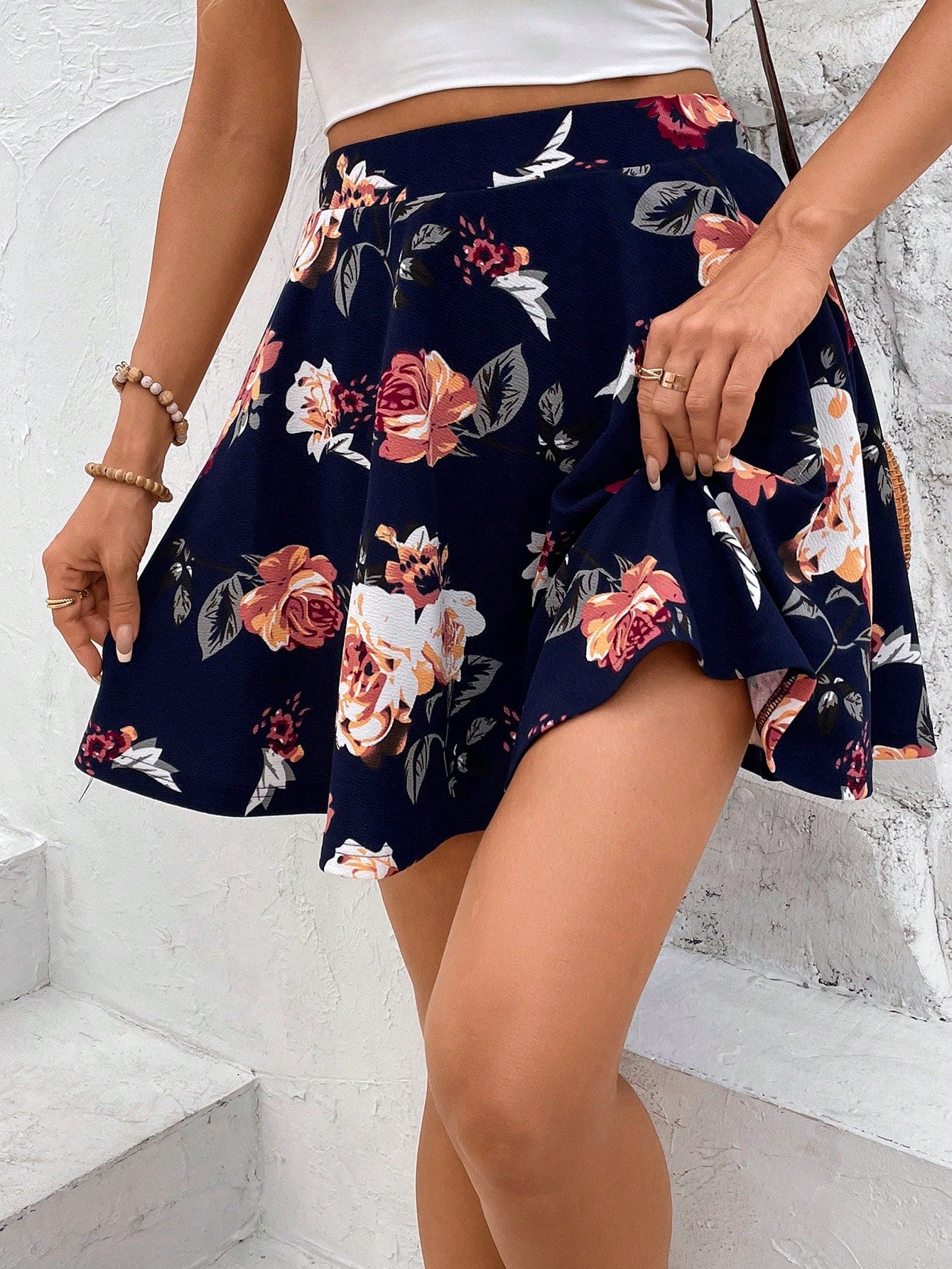 Frenchy Floral Printed Mini Skirt Summer Pattern Printed Skort With Built-In Shorts Cottagecore, White Skirt, Wedding Season