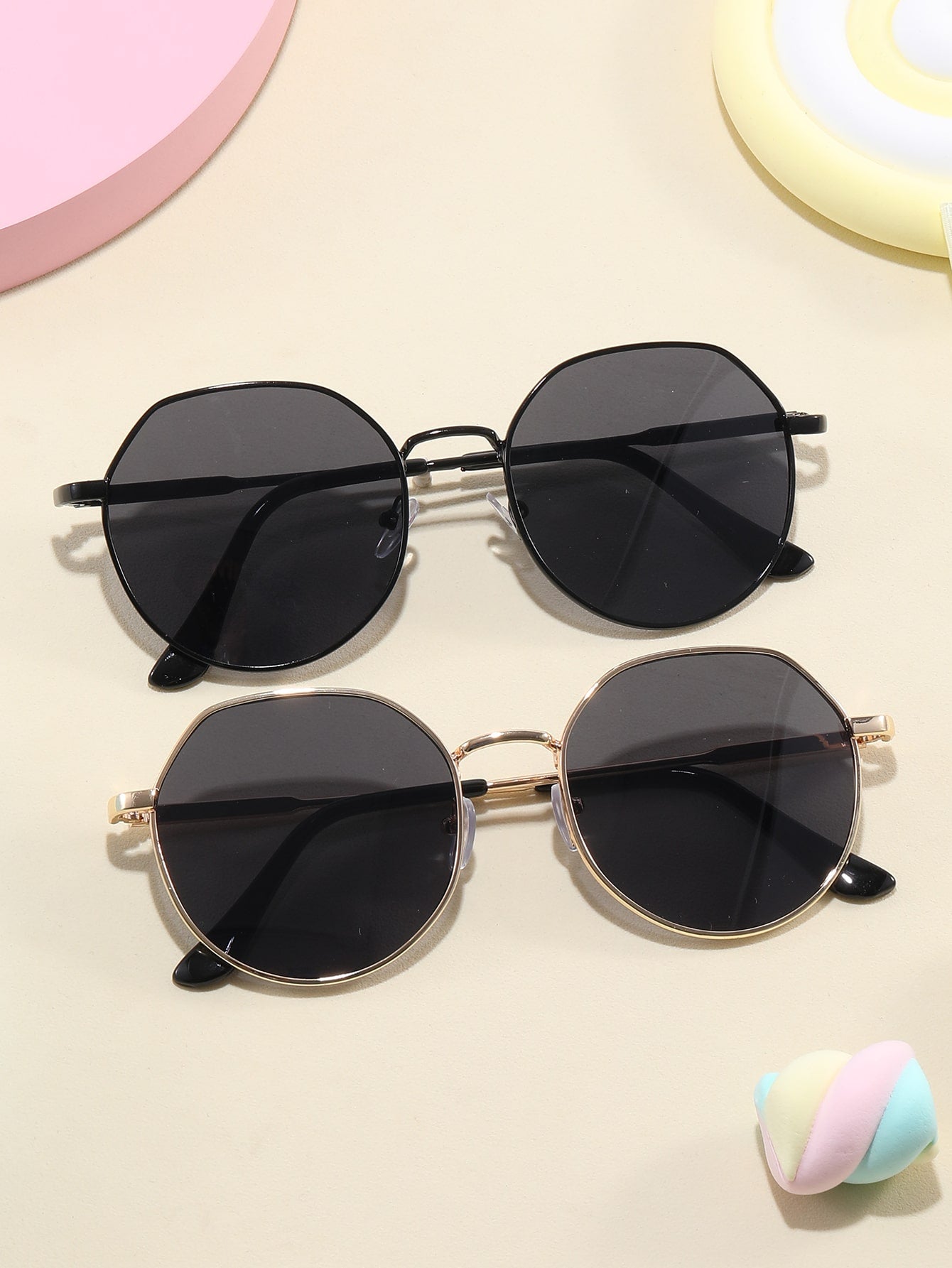 2 Pairs Of Round Metal Sunglasses, Unisex Children Adults, Outdoor Travel Sunshade Glasses, Street Style Fashion Decorative Eyewear, With Glasses Box And Cleaning Cloth