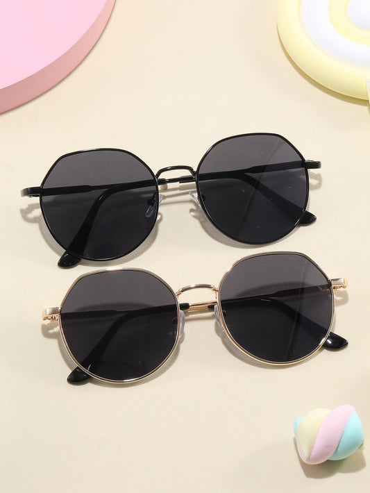 2 Pairs Of Round Metal Sunglasses, Unisex Children Adults, Outdoor Travel Sunshade Glasses, Street Style Fashion Decorative Eyewear, With Glasses Box And Cleaning Cloth